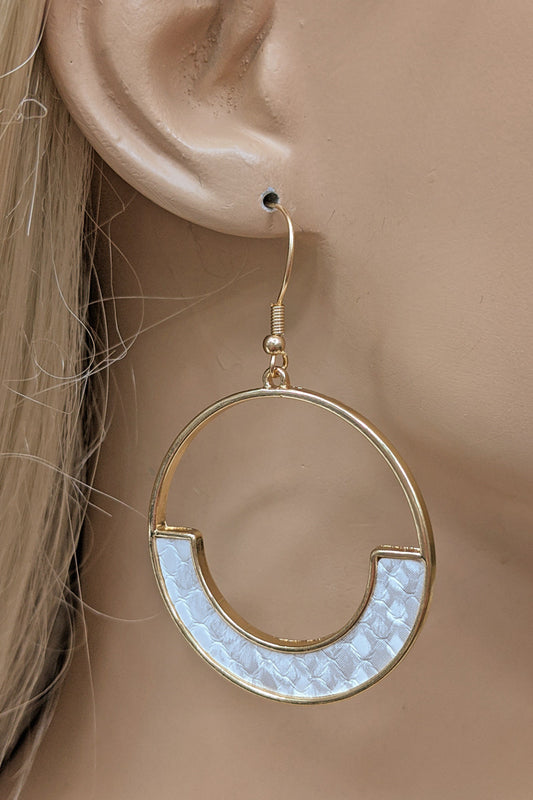 White Animal Print Gold Hoop Earrings