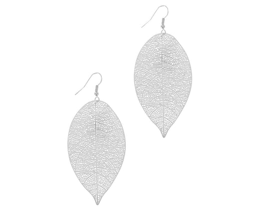 Matte Silver Textured Leaf Earring