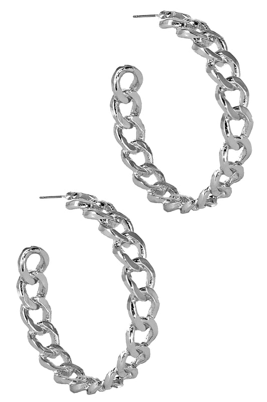 Silver Chain Open Hoop Earring