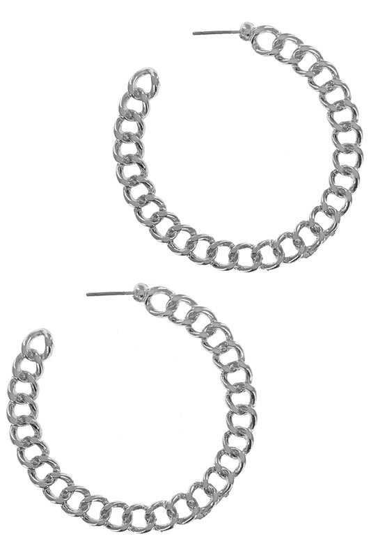 Silver Chain Open Hoop Earring