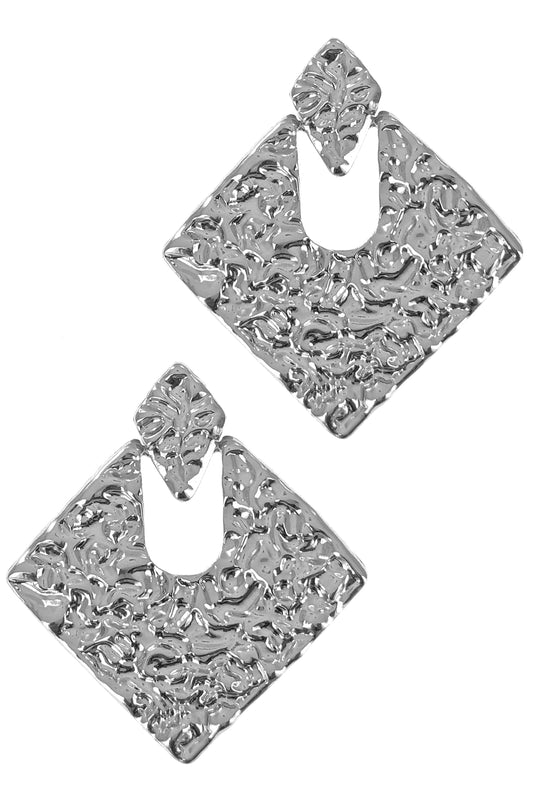 Silver Hammered Squared Earring