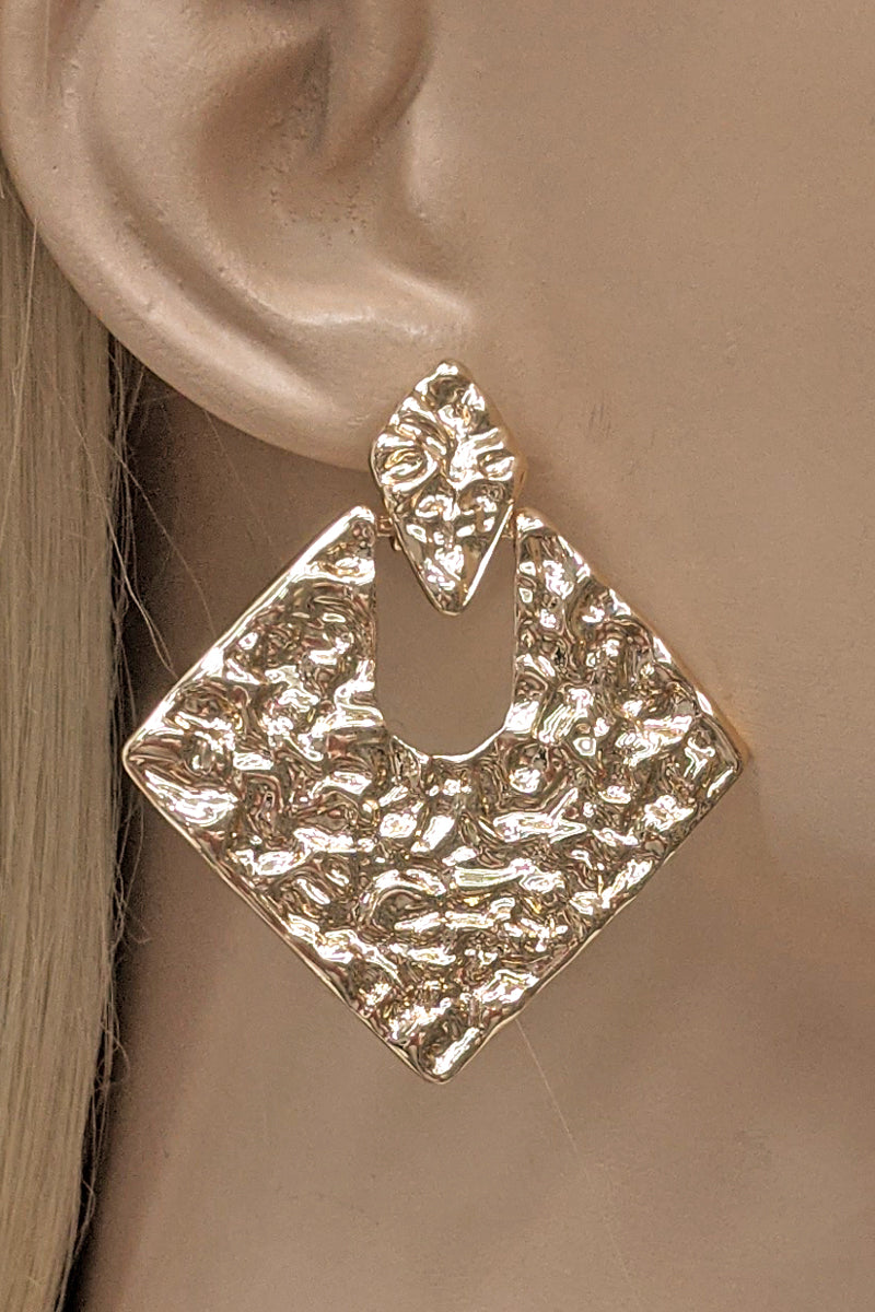 Gold Hammered Squared Earring
