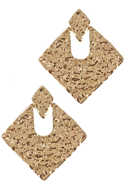 Gold Hammered Squared Earring