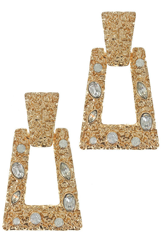 Gold Geometric Square Textured Earring