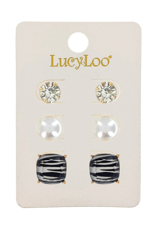 3-Pair Animal Print Stud Earrings