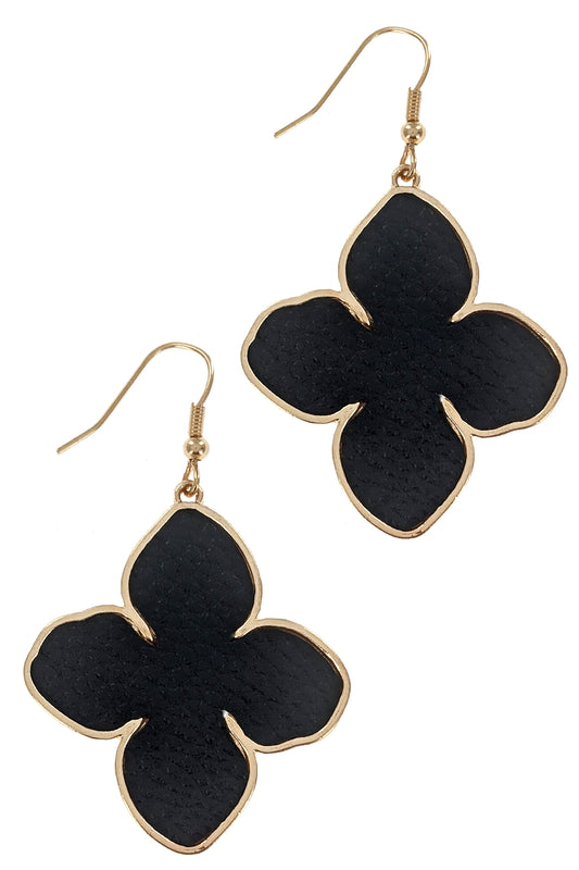 Black Leather Clover Earrings