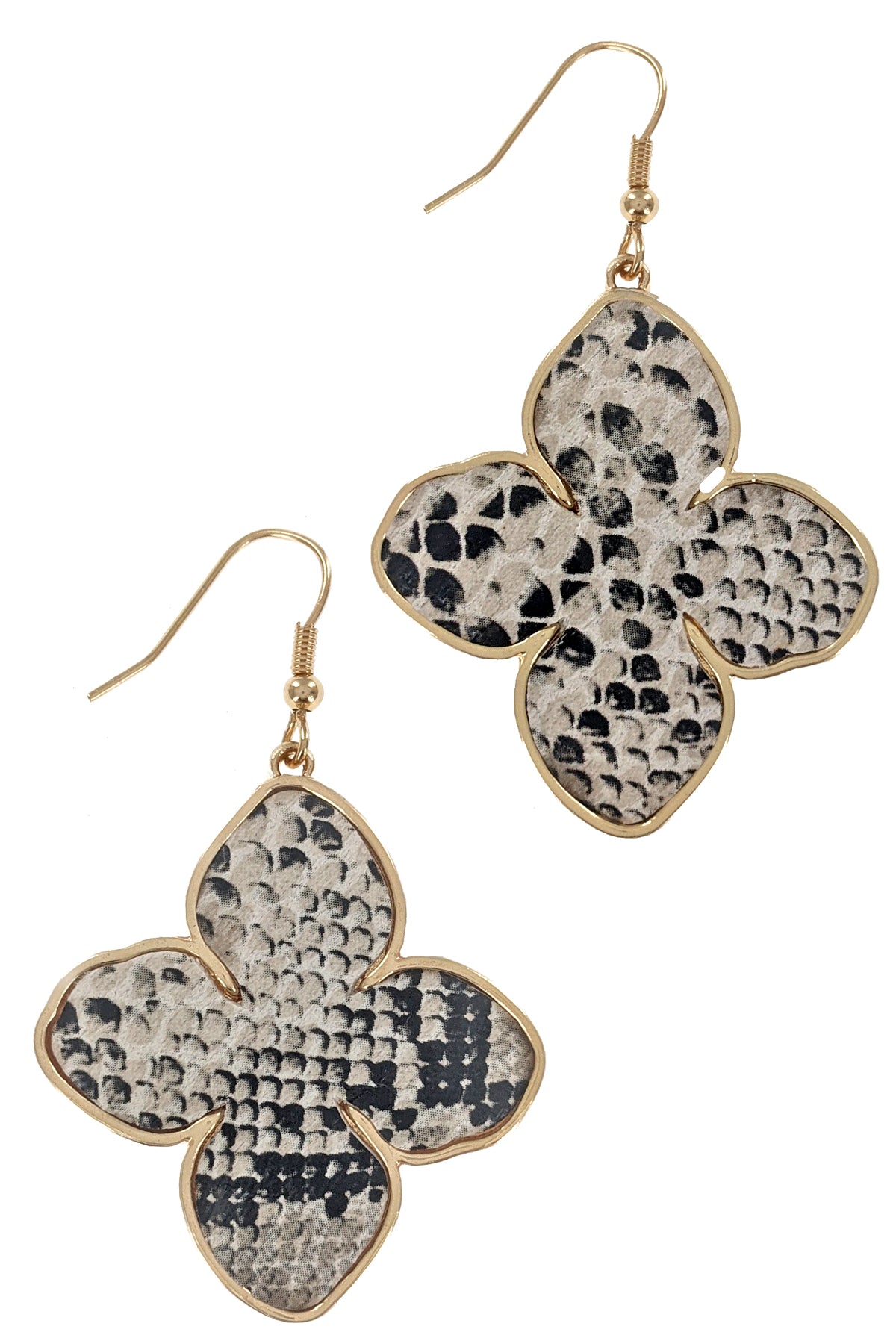 Animal Print Leather Lucky Clover Drop Earrings