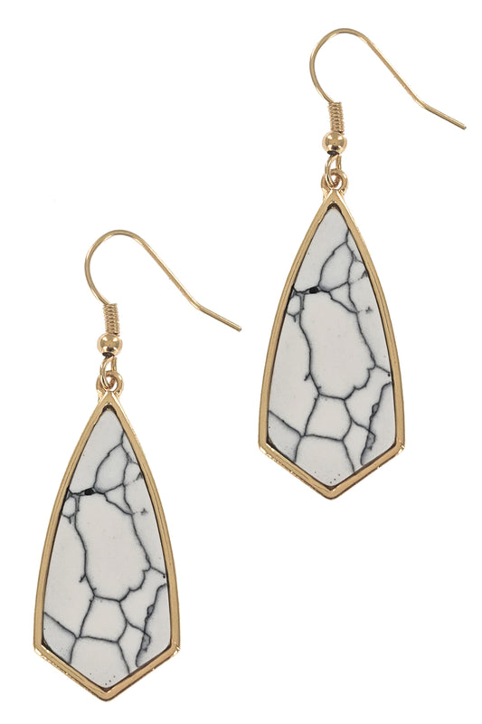 White Marble Print Geometric Dangle Earrings