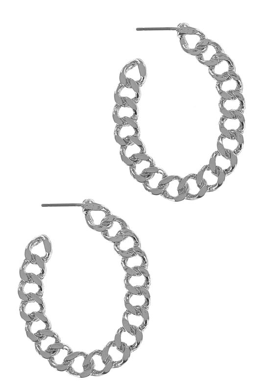 Silver Chain Oval Hoop Earring
