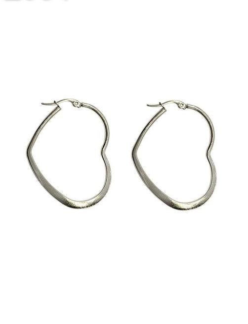 Silver Stainless Steel Heart Hoop Earrings