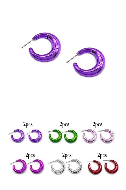 Metallic Color Small Hoop Earrings