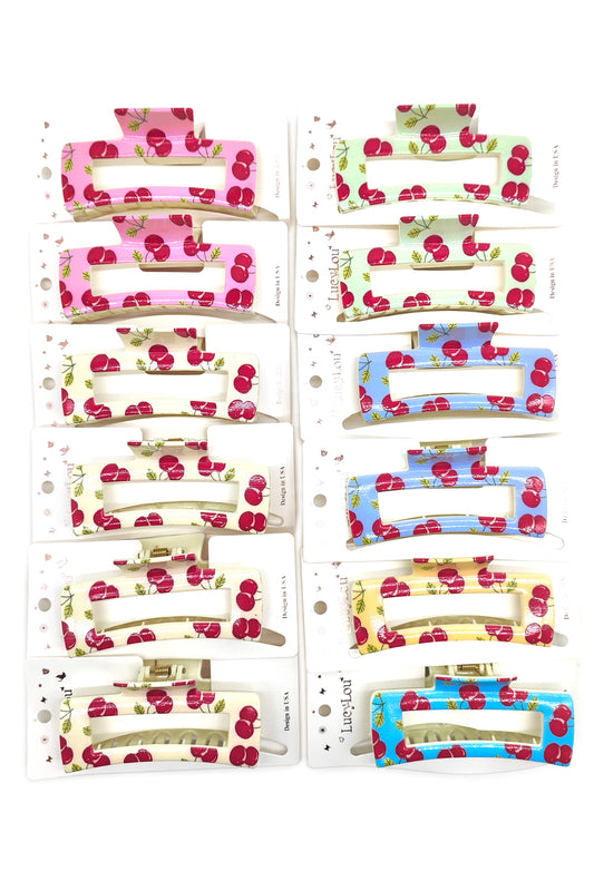 Cherry Print Rectangular Hair Claw Clip