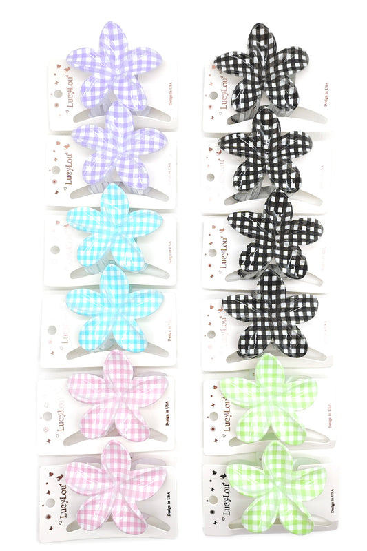 Checkered Print Plumeria Hair Claw Clip