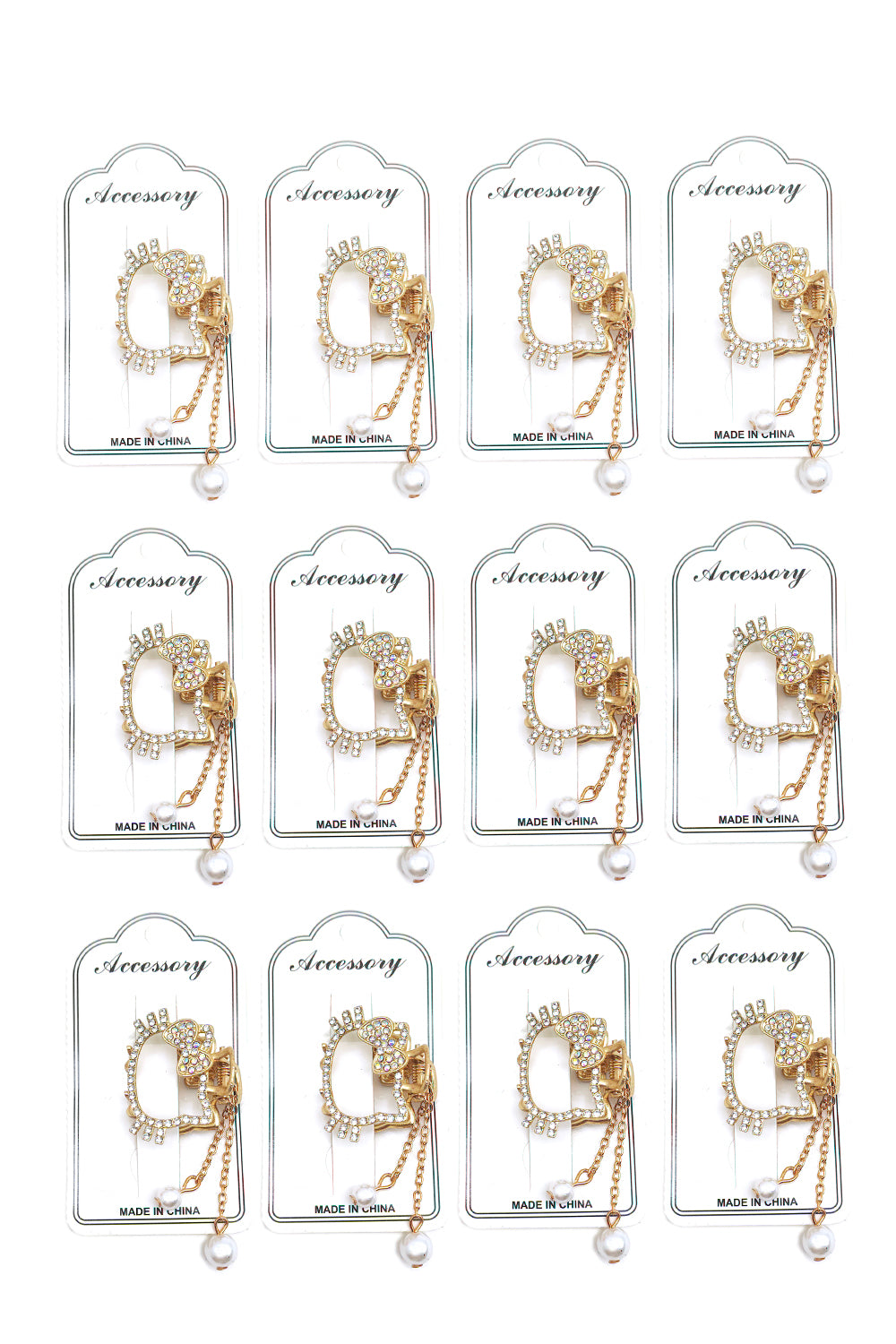 Cat Design Rhinestone Hair Clips