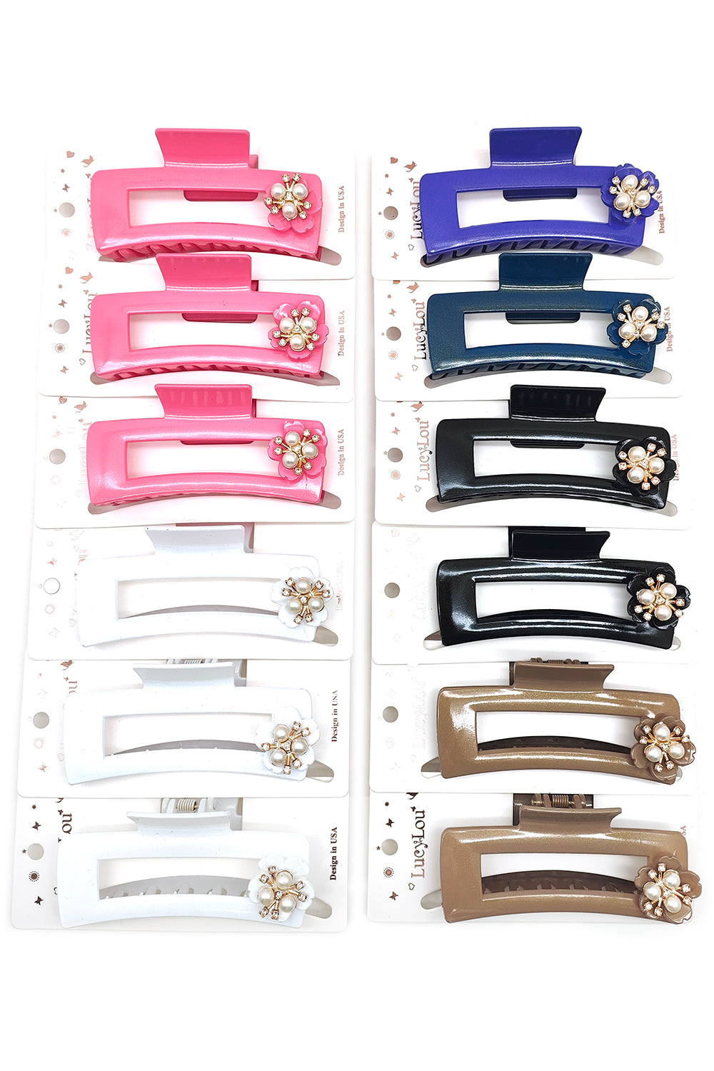 Rectangle Flower Pearl  Hair Claw Clip