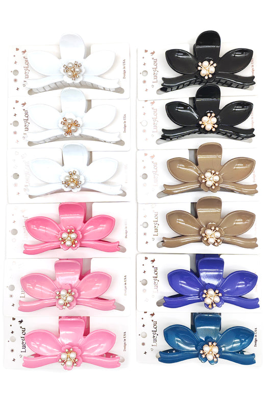 Lotus Flower Pearl Hair Claw Clips