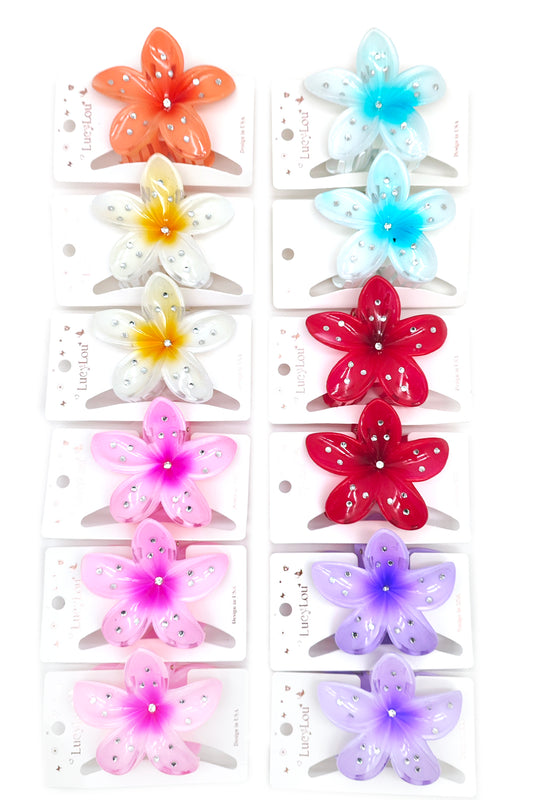 Plumeria Rhinestone Hair Claw Clip