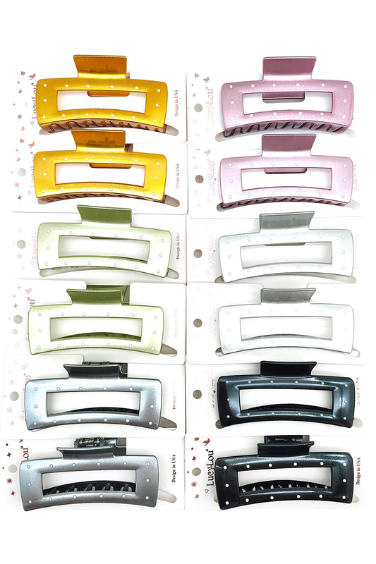 Rectangular Chrome Finish Hair Claw Clips