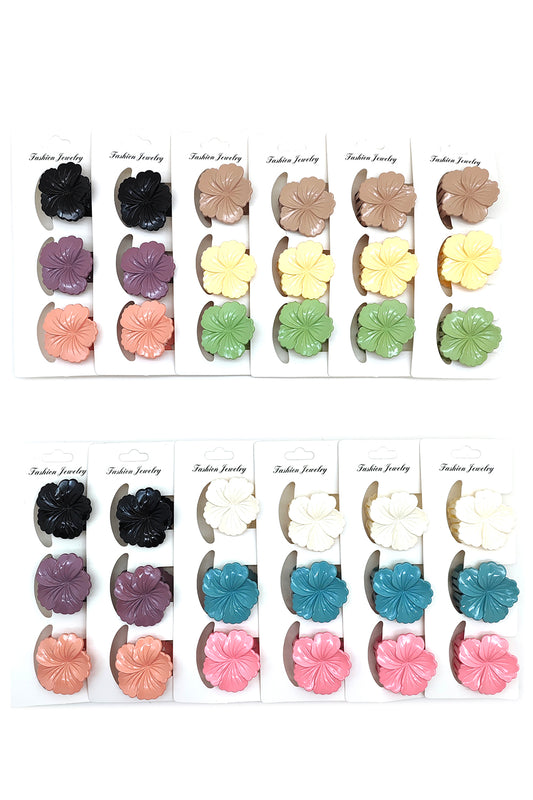 3-pair Flower Design Hair Clips