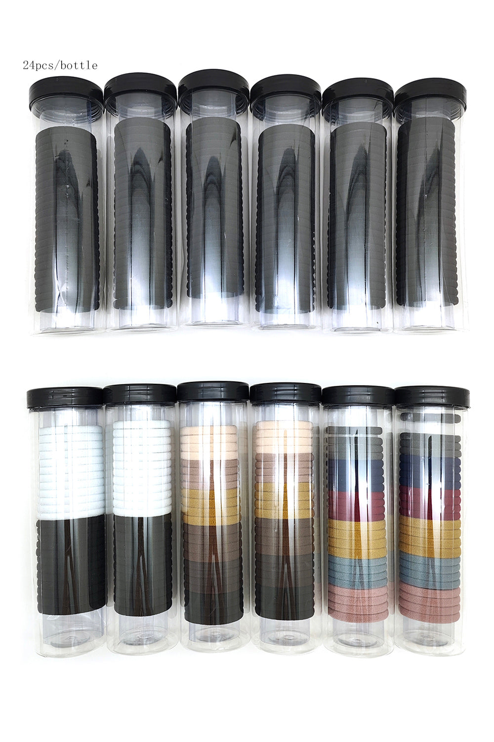 24-piece Multi-Color Hair Ties Tube