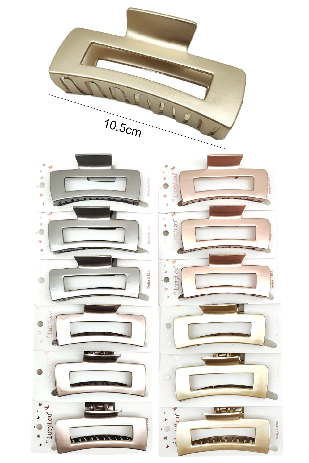 Rectangular Chrome Finish Hair Claw Clips