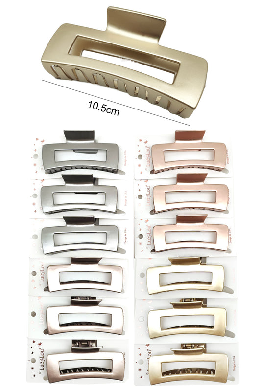 Rectangular Chrome Finish Hair Claw Clips