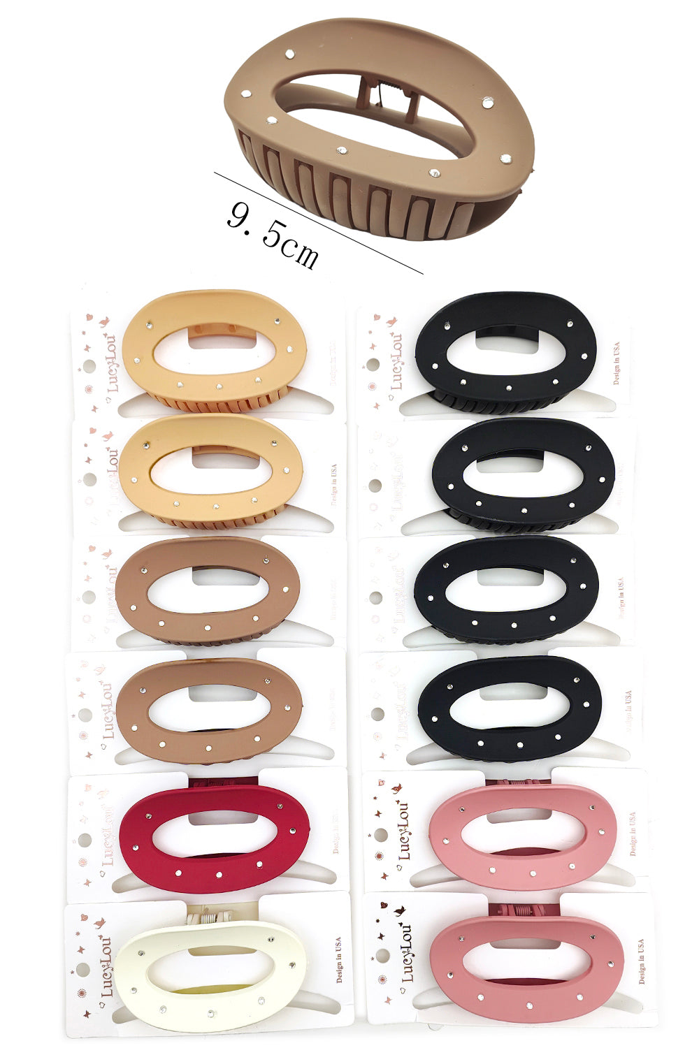Stone Design Oval Hair Claw Clips