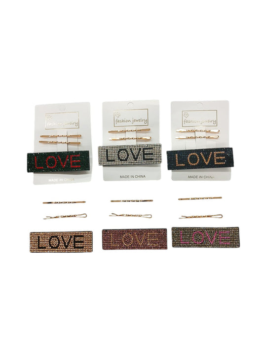 Rhinestone Love Design Hair Clips