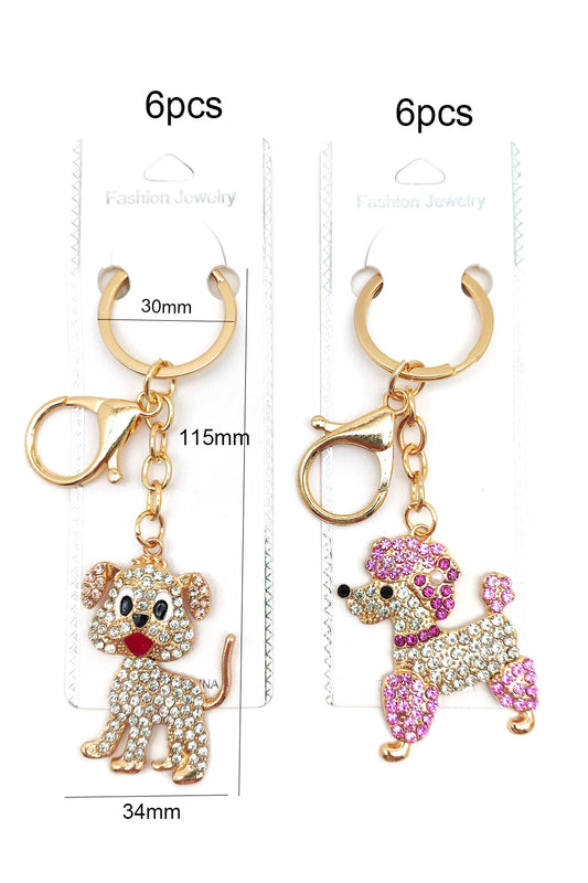 Rhinestone Dog Design Keychain
