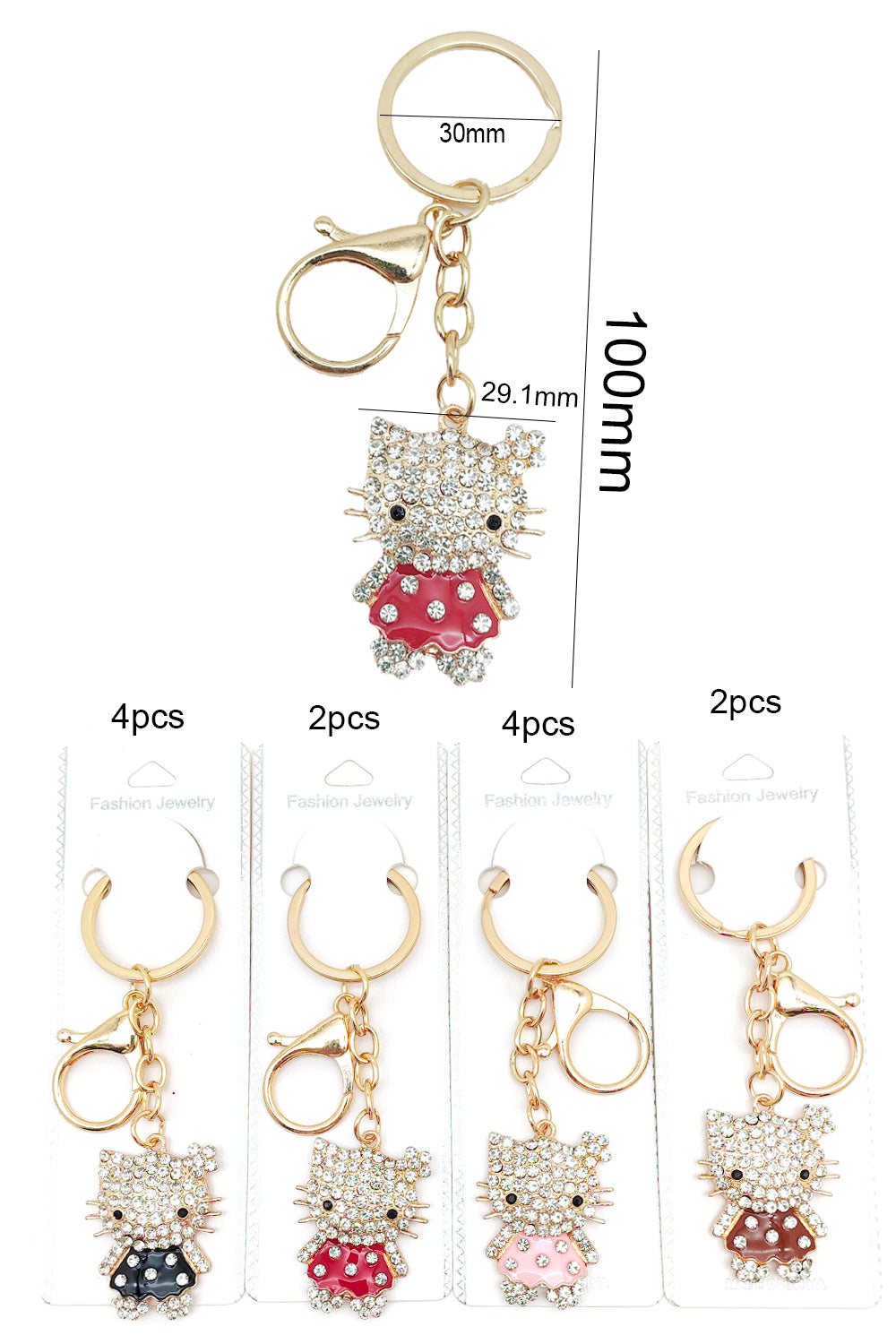Rhinestone Cat Design Keychain
