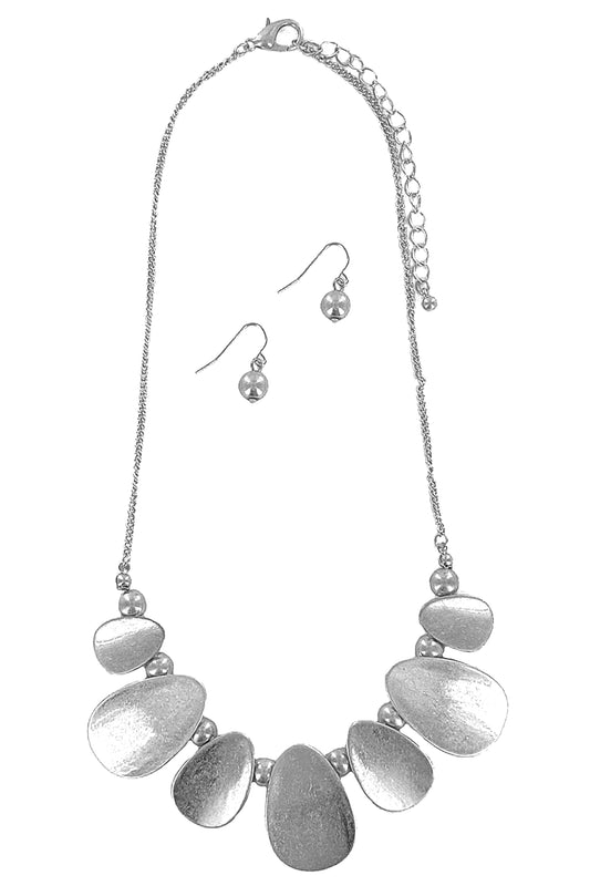 Worn Silver Metal Necklace Set