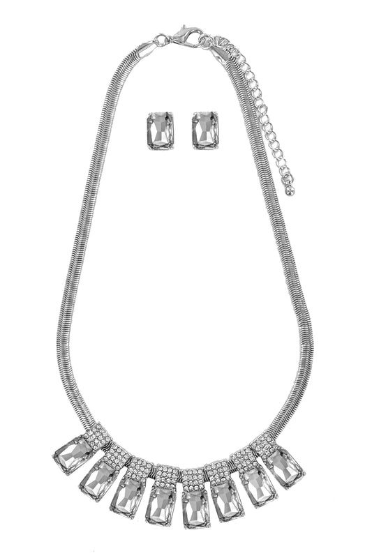 Silver Rhinestone Necklace Set
