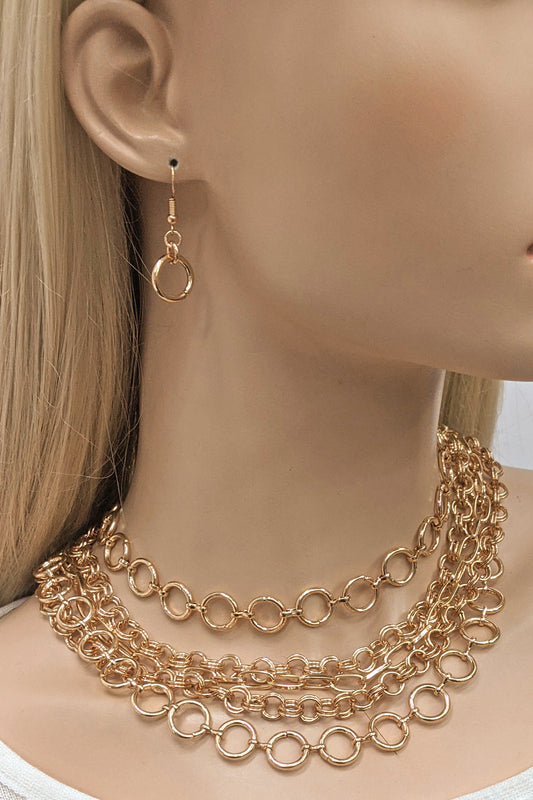 Gold Layered Metal Necklace Set