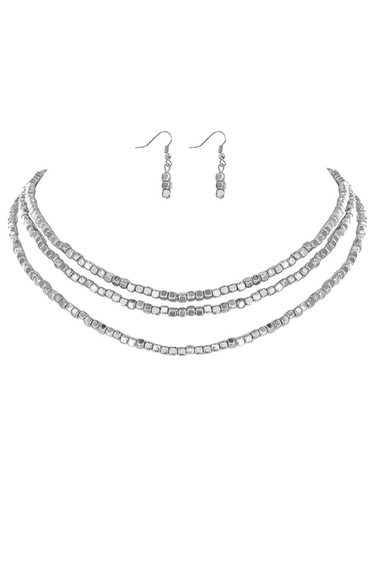Rhodium Beaded Layered Necklace Set
