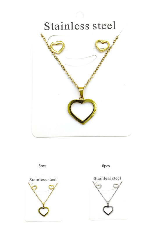 Stainless Steel Heart Design Necklace Pendant Set
