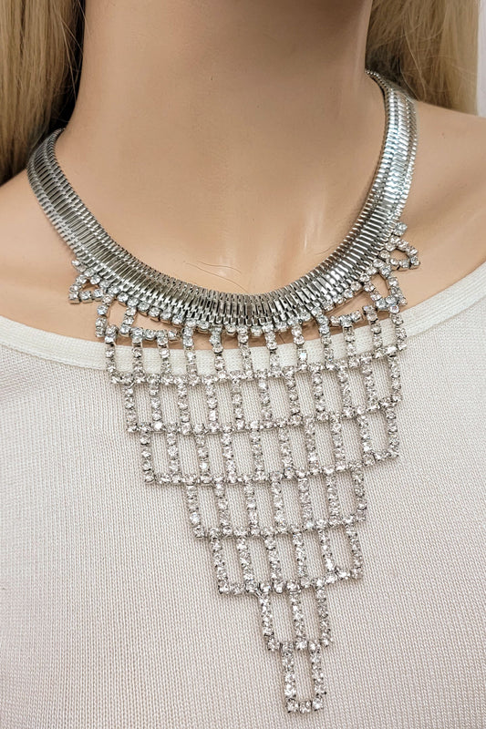 Silver Rhinestone Necklace Set