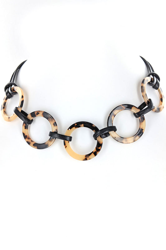Leather Strap Resin Marble Design Necklace