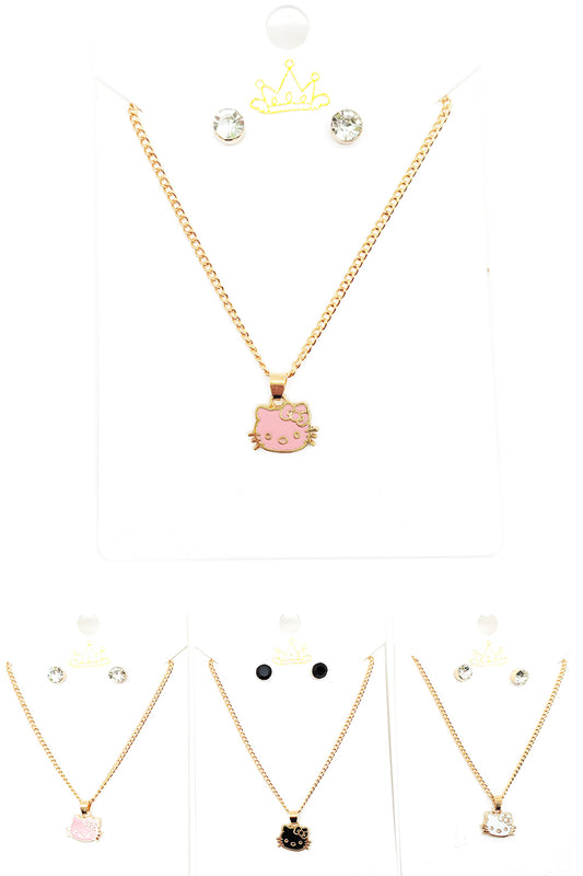 Cat Design Pendant Necklace Set