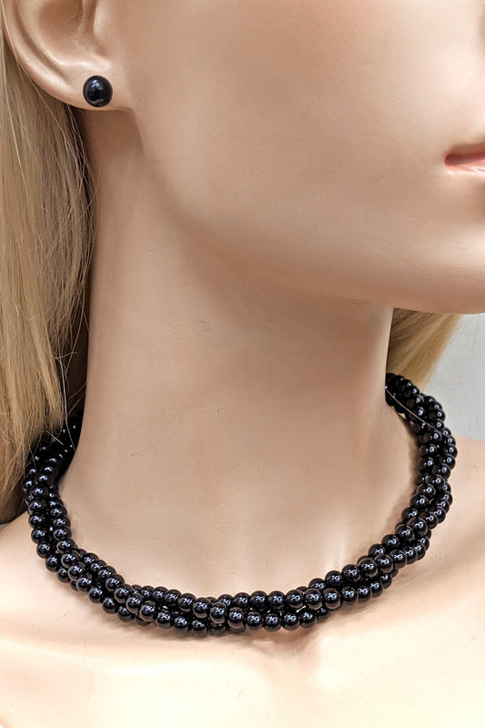 Black Multi-Twist Pear Necklace Set