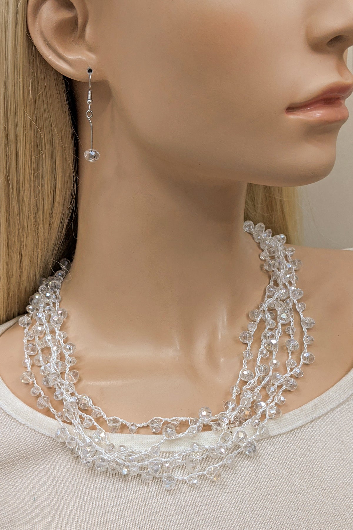 Clear Glass Beaded Necklace Set