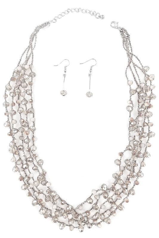 Clear Glass Beaded Necklace Set