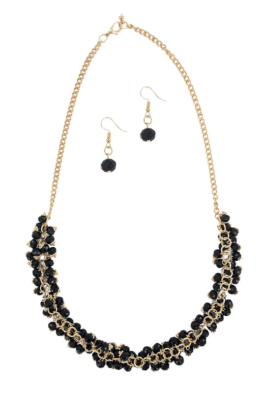 Black Beaded Statement Necklace Set