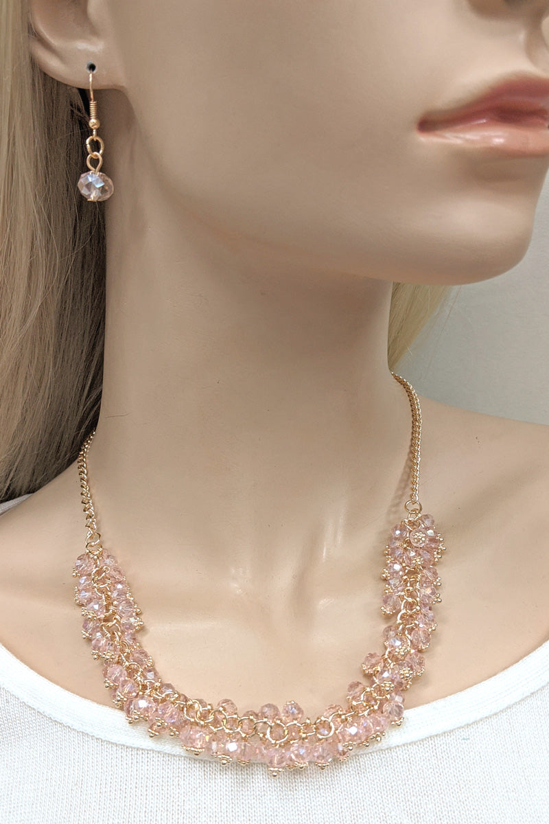 Pink Beaded Statement Necklace Set