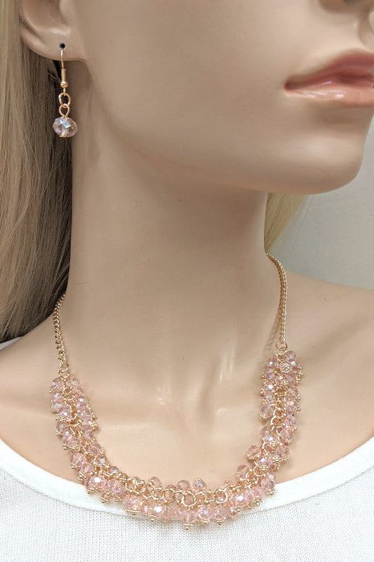 Pink Beaded Statement Necklace Set
