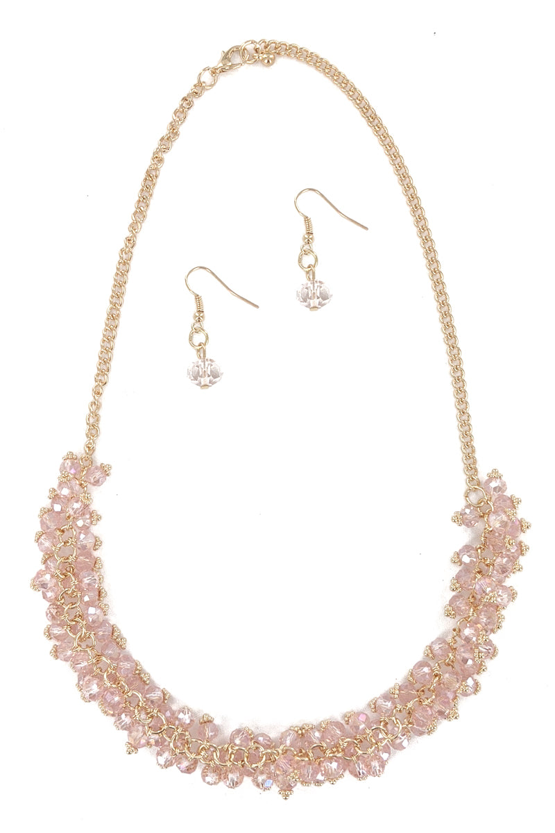 Pink Beaded Statement Necklace Set
