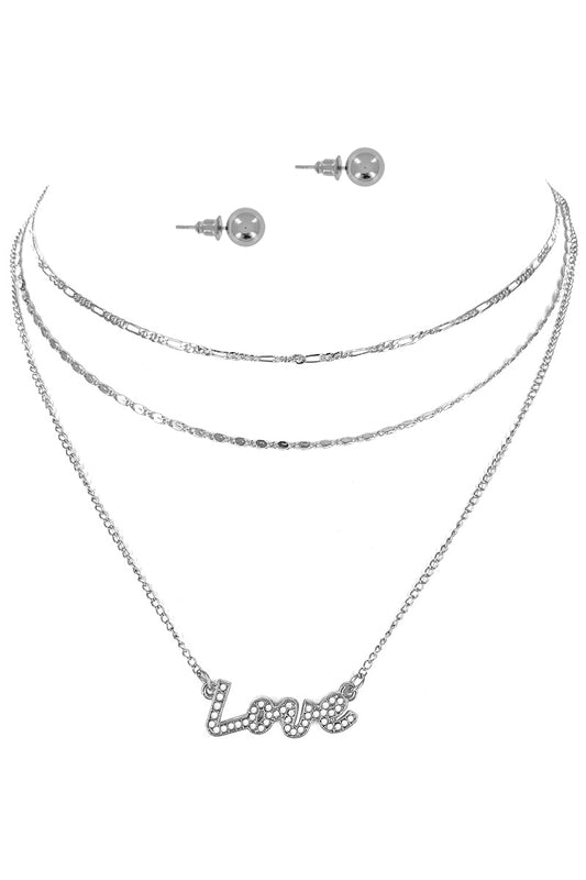 Silver Love Three Layered Necklace Set