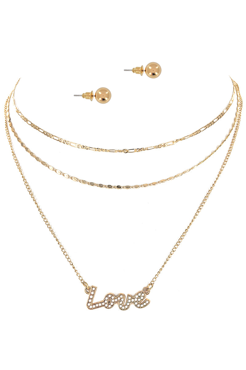 Gold Love Three Layered Necklace Set