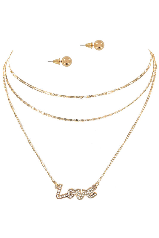 Gold Love Three Layered Necklace Set