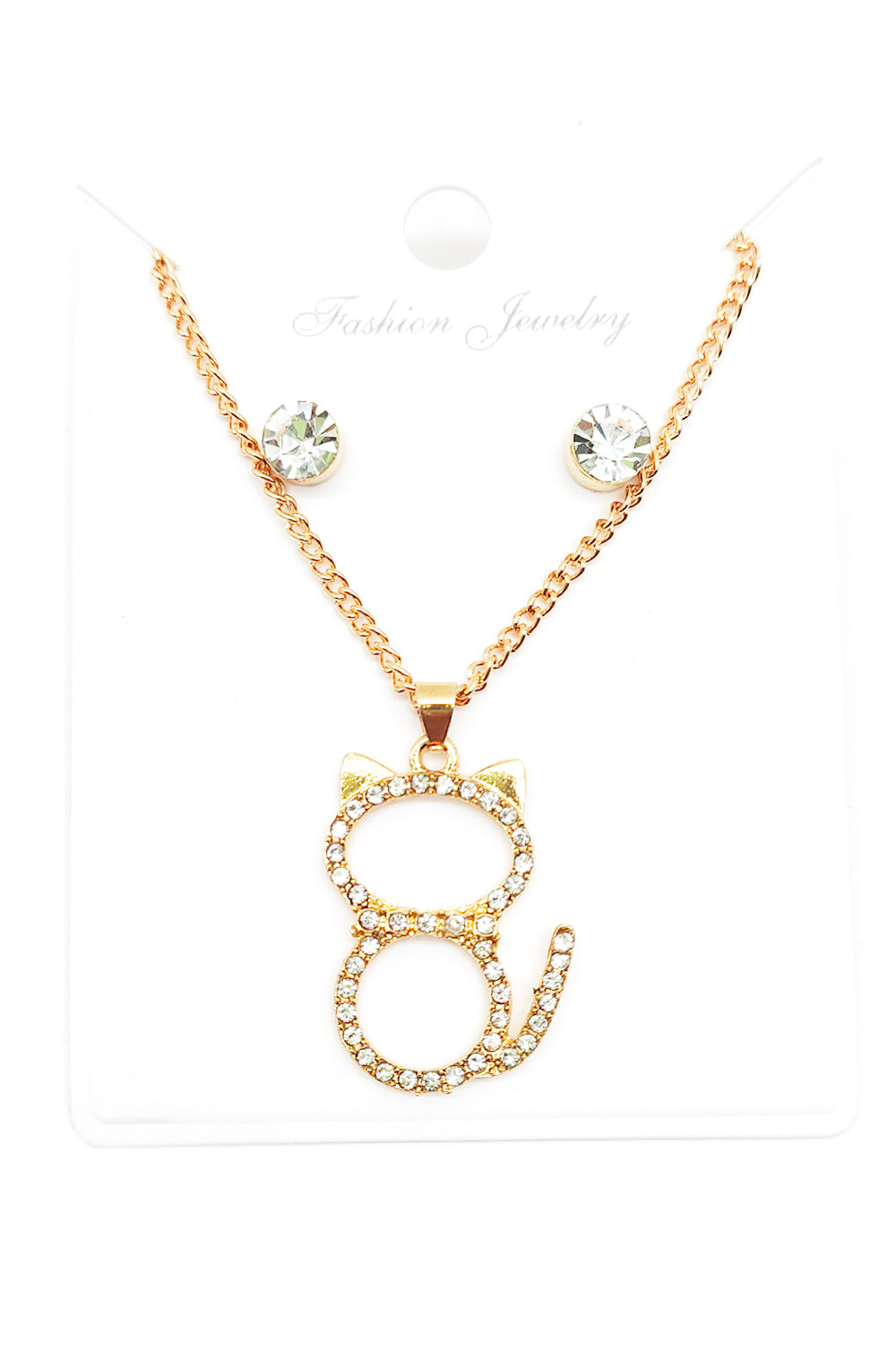 Cat Design Pendant Necklace Set