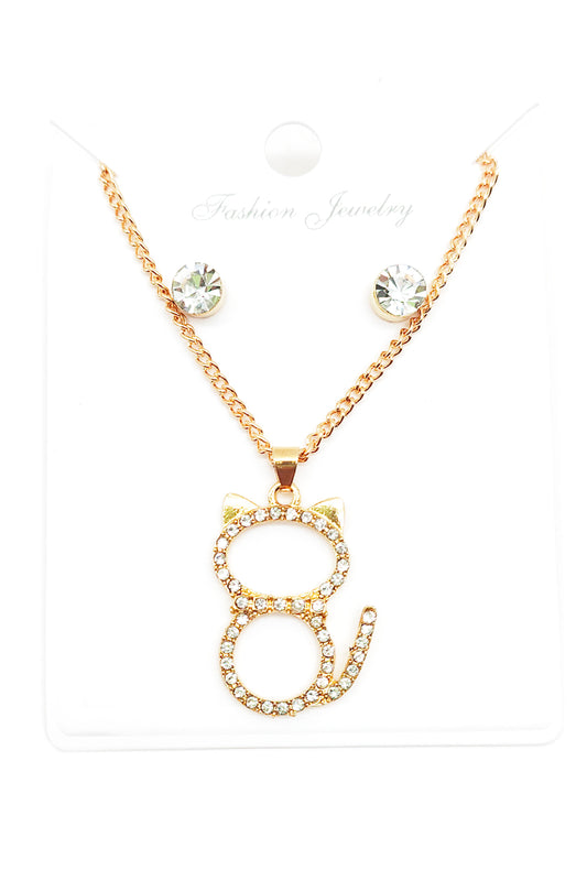 Cat Design Pendant Necklace Set